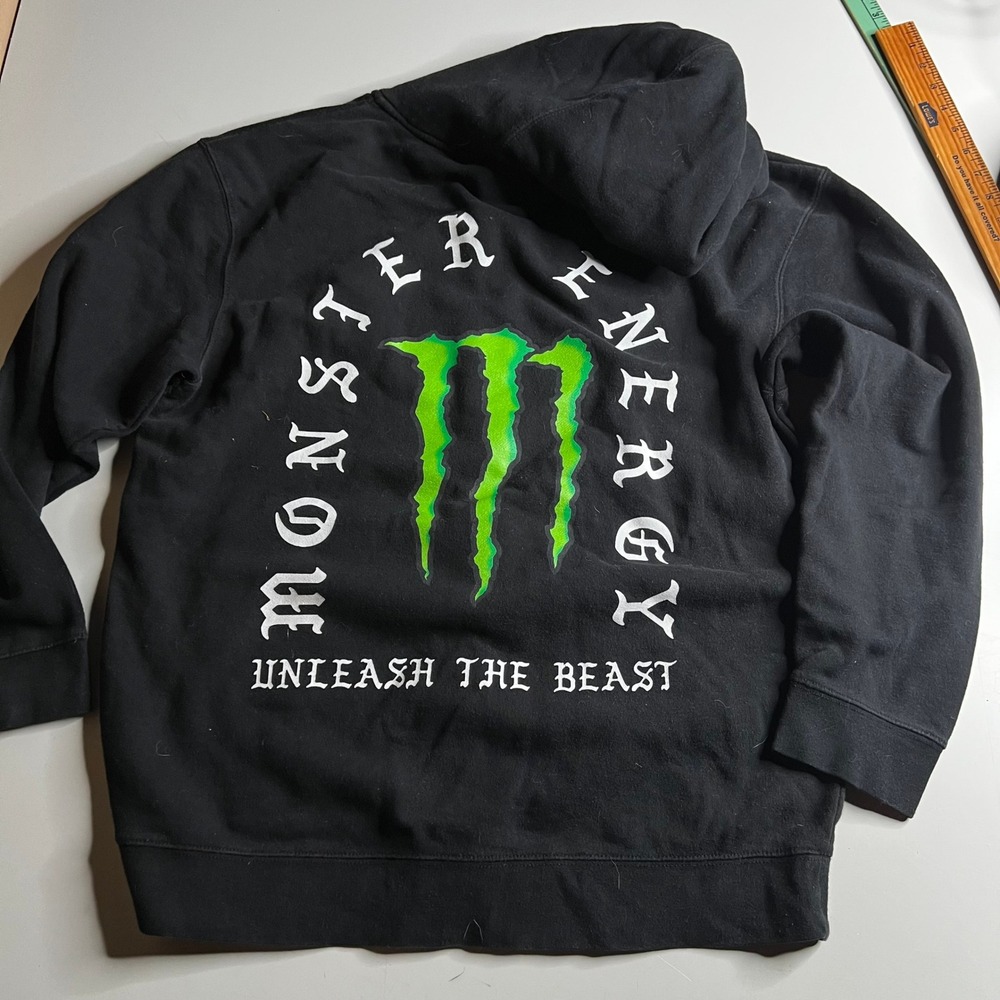 Monster Energy Unleash The Beast Full Zip Hoodie Black Green Logo Mens Large